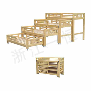 桌椅床柜系列YH072-6樟子松四层推拉床